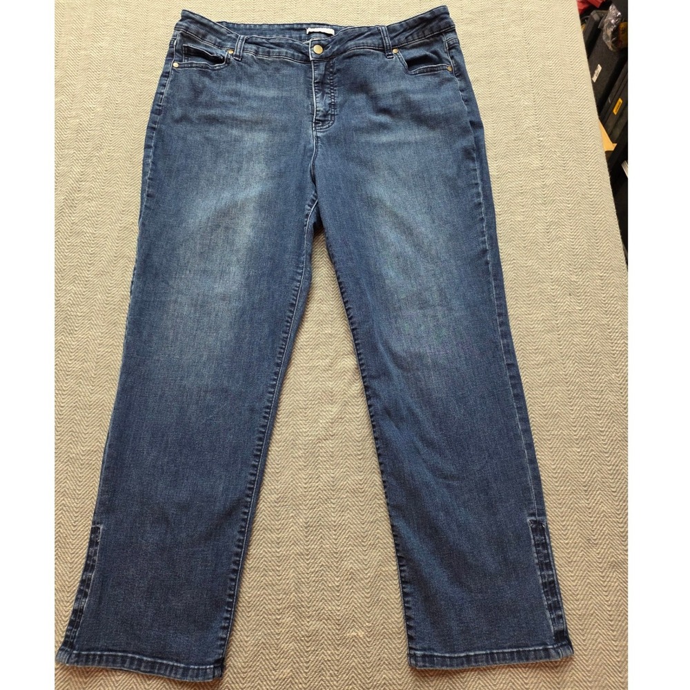 Westport 1962 Women 20 Blue Straight Leg Jeans Medium Wash Side Slit Stretch